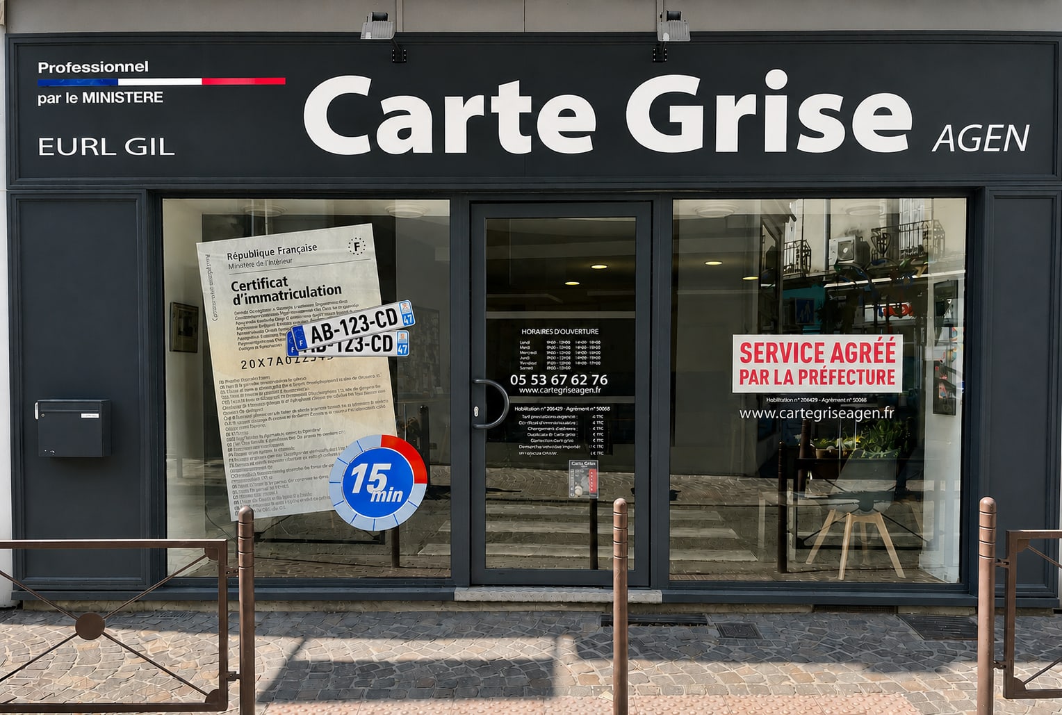 Façade de l'agence Carte Grise Agen, spécialiste de l'immatriculation à Agen (47)